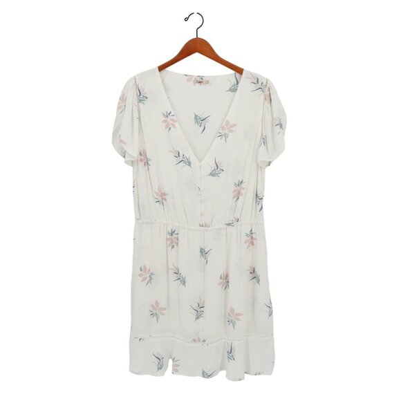 Faherty White Lotus Blossom Floral V-Neck Phoenix Dress L - Picture 3 of 9